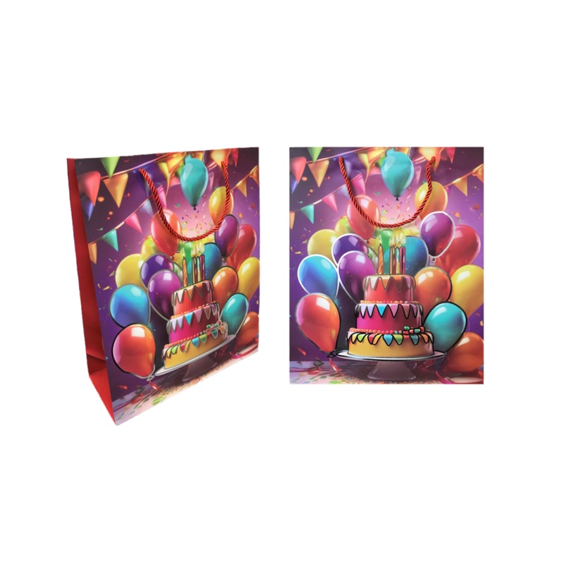 Paper Birthday Party Gift Bag with Cake and Balloon Design 32 x 26 x 10 cm 7830 (Parcel Rate)