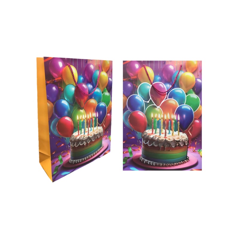 Paper Birthday Party Gift Bag with Cake and Balloon Design 41.5 x 30 x 12 cm 7831 (Parcel Rate)
