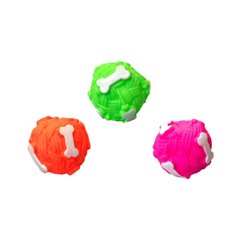 Pet Dog Toy Squeaky Yarn Ball with Bones Design 7 cm Assorted Colours 7826 (Parcel Rate)