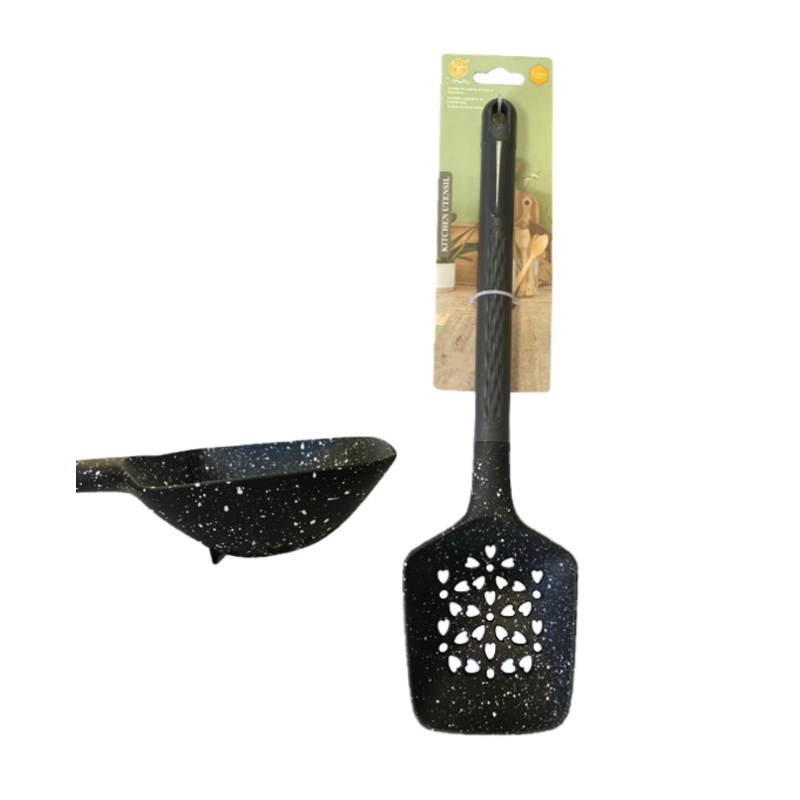 Plastic Cooking Deep Colander Draining Scoop Spoon 9 x 35 cm Speckled Black SG3006 (Parcel Rate)
