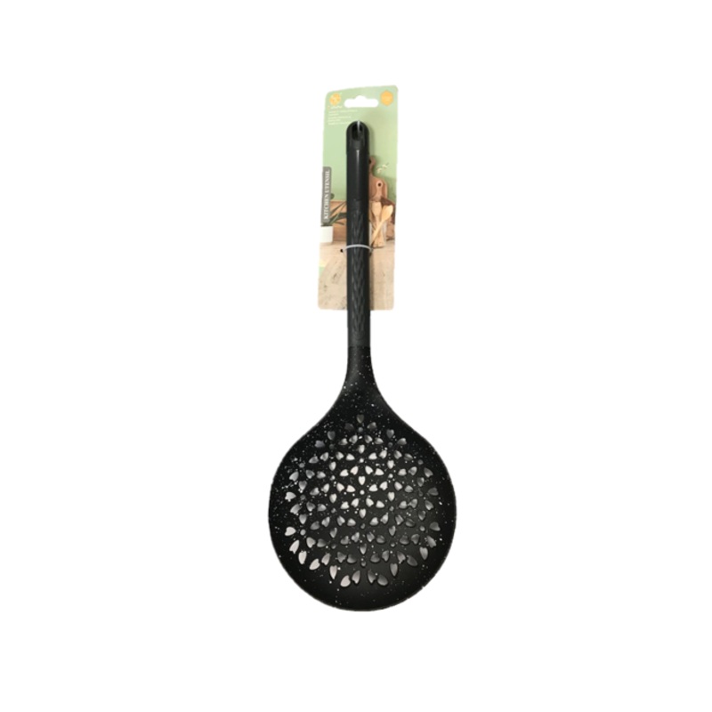 Plastic Cooking Strainer Skimmer Spoon 17x 42 cm Speckled Black SG3008 (Parcel Rate)