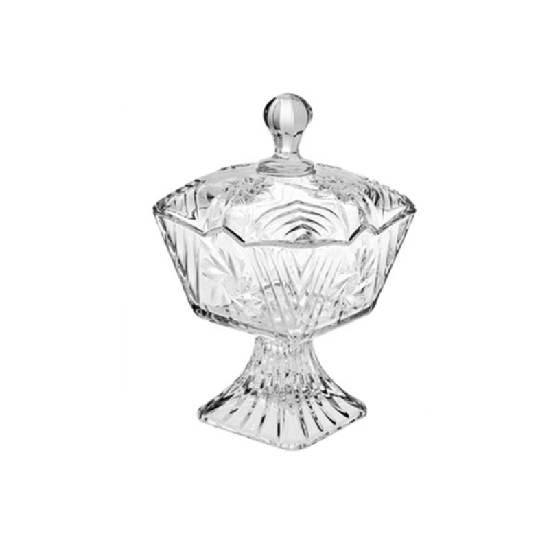 Stella Square Glass Candy Sweets Sugar Storage Bowl Jar with Lid 16 x 9.5 x 9.5 cm (Parcel Plus Rate)