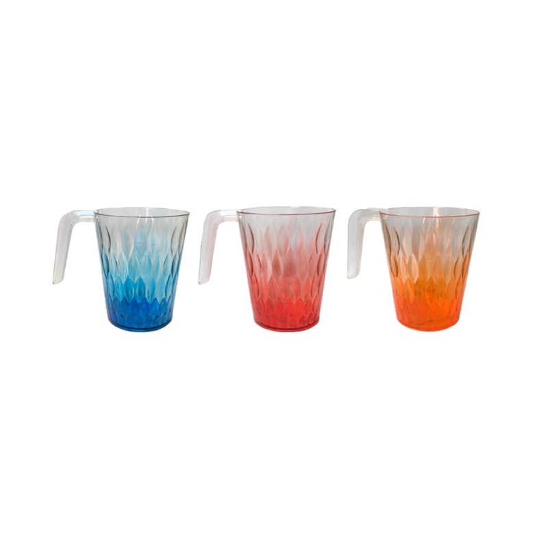 Transparent Plastic Drinking Cup Mug with Handle Coloured Gradient Design 10.5 x 9 cm Assorted Colours 7787  (Parcel Rate)