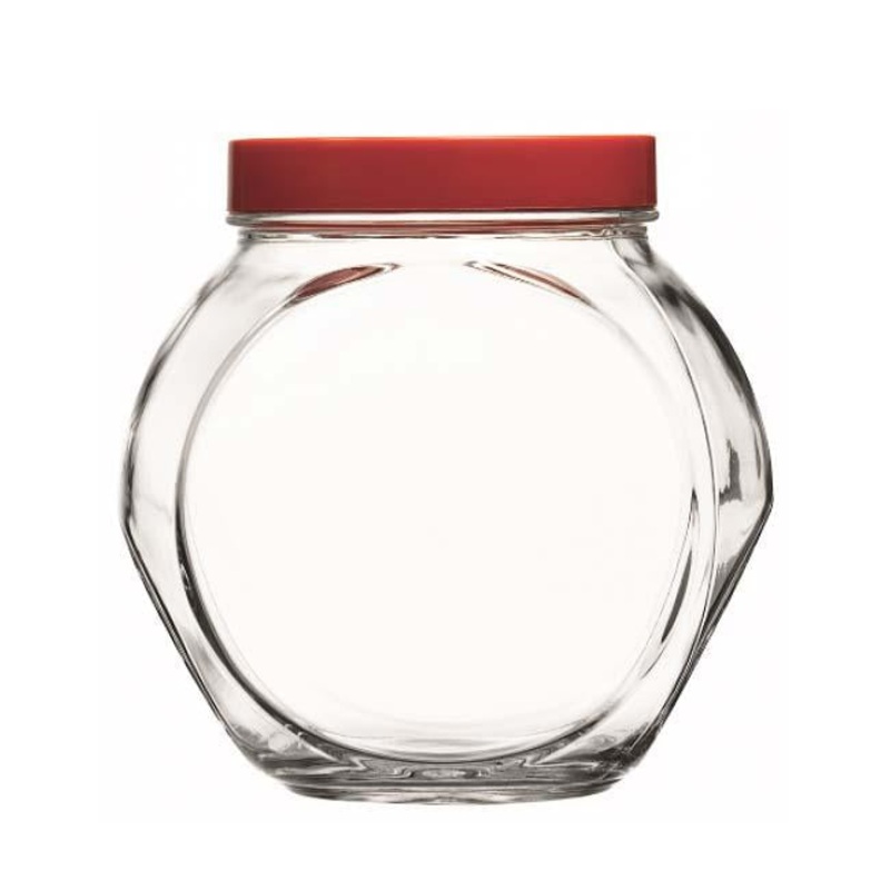 Clear Glass Bella Food Storage Sweets Jar with Red Plastic Lid 1.5 Litre 80000 (Parcel Plus Rate)