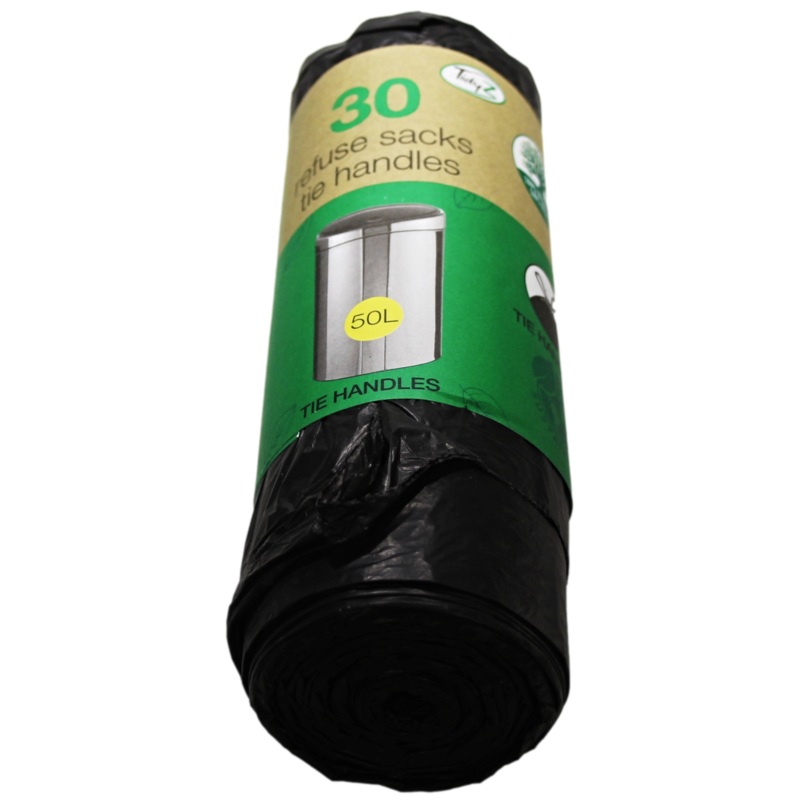 Refuse Sacks Bin Bags with Tie Handles 50L Roll of 30 B0035 (Parcel Rate)