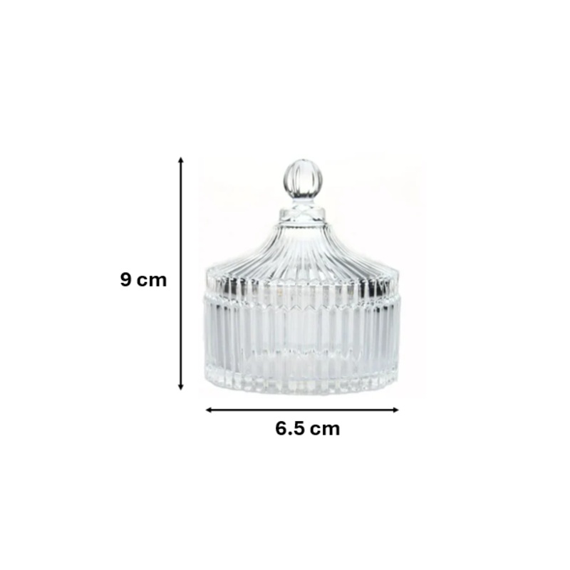 Ribbed Glass Candy Sweets Sugar Storage Bowl Jar with Lid 9 x 6.5 cm 7769 (Parcel Plus Rate)