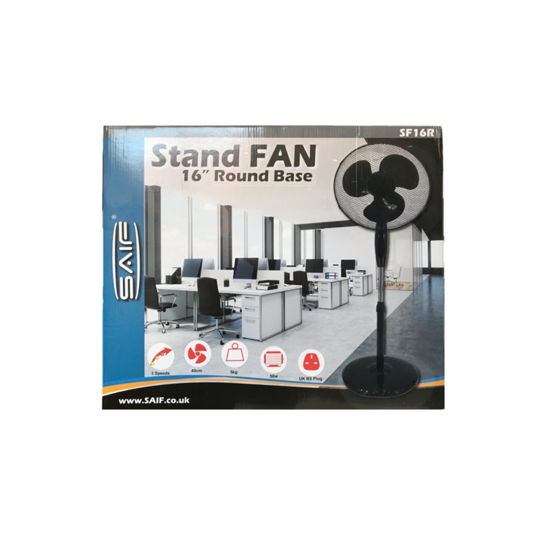 SAIF 16″ Stand Fan Round Base Black SF16R/F16R (Big Parcel Rate)