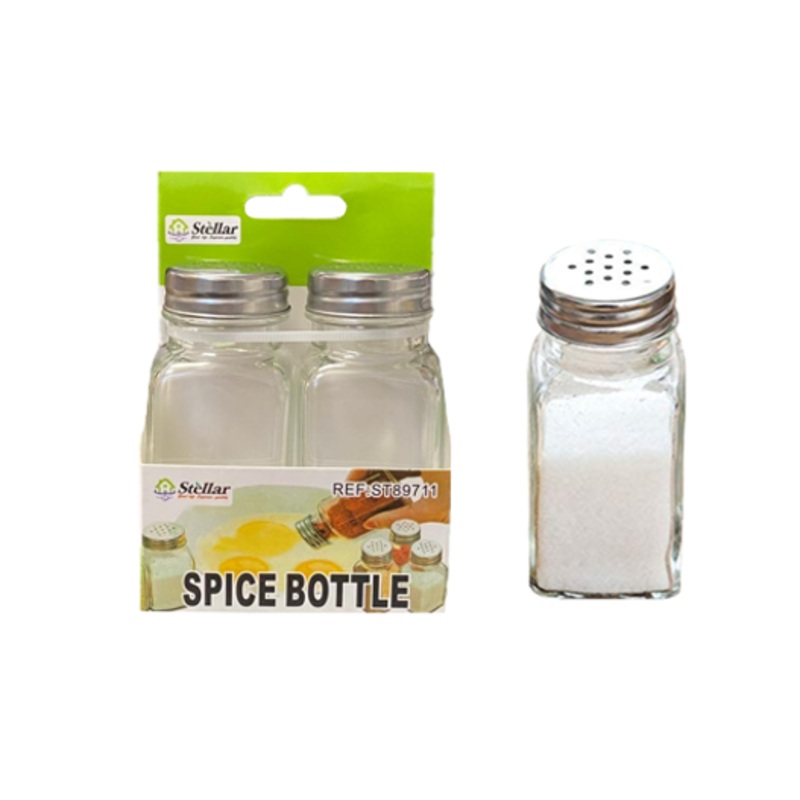 Square Glass Salt Pepper Spices Shaker Jar 9 x 4 cm Pack of 2 7557 (Parcel Plus Rate)