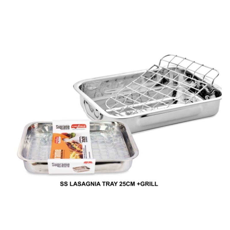 Stainless Steel Roasting Lasagne Tray Grill Pan with Handless and Rack 27 x 21cm 31743 (Parcel Rate)