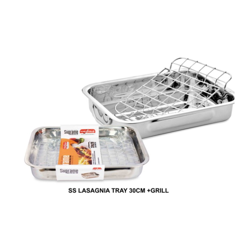 Stainless Steel Roasting Lasagne Tray Grill Pan with Handless and Rack 32 x 24cm 31744 (Parcel Rate)