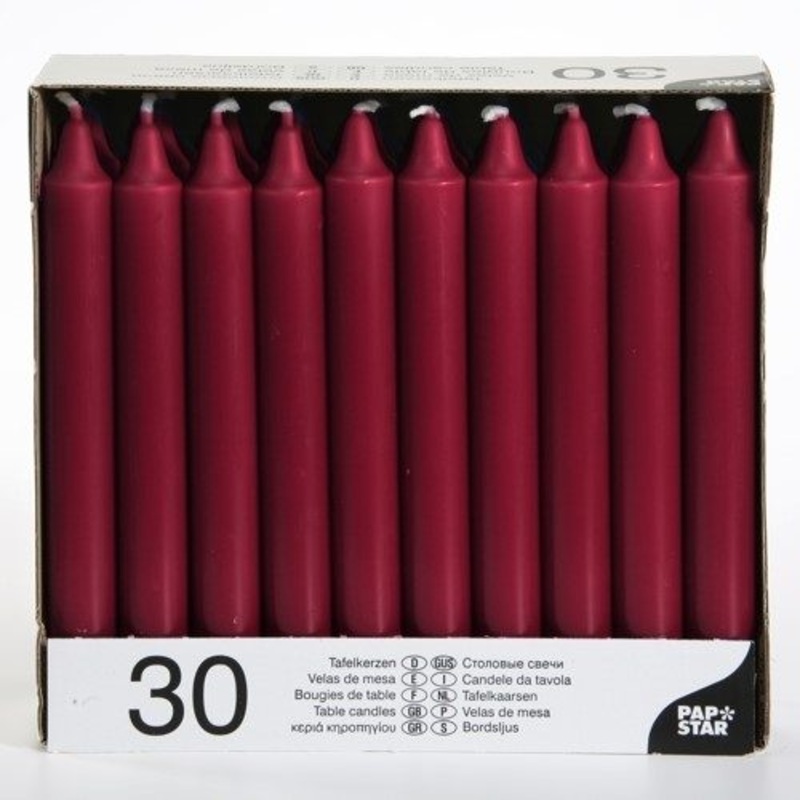Table Candles 8″ Pack of 30 Burgundy 13701 (Parcel Rate)
