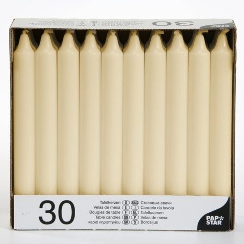 Table Candles 8″ Pack of 30 Cream 13706 (Parcel Rate)