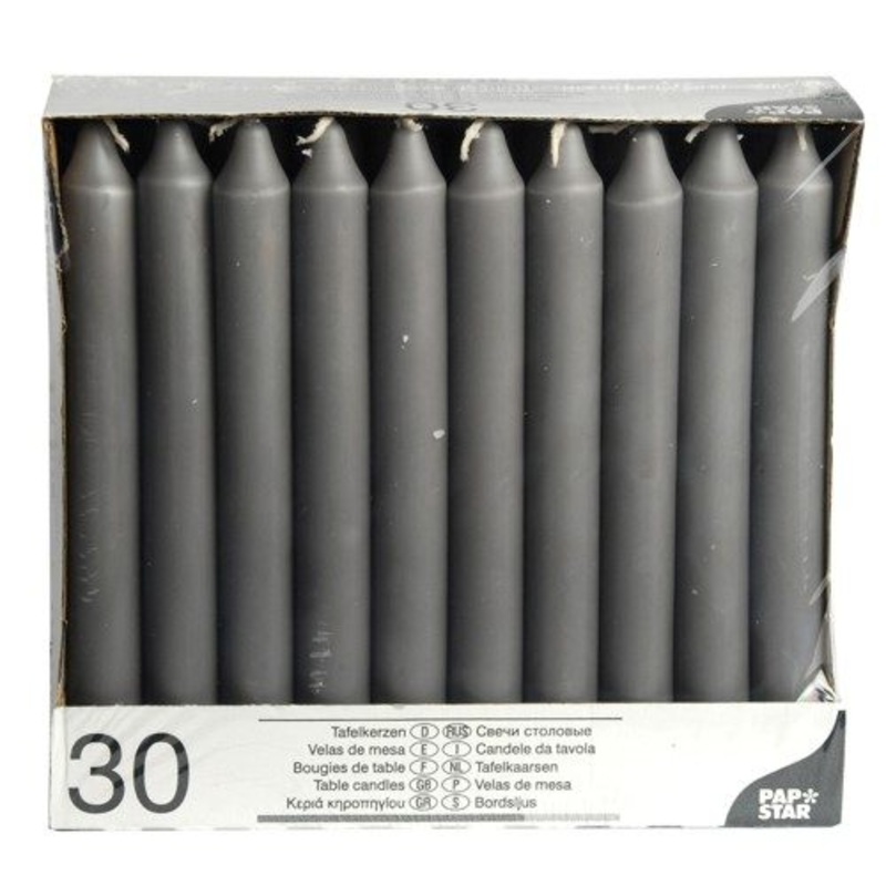 Table Candles 8″ Pack of 30 Grey 84816 (Parcel Rate)