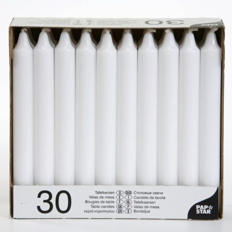 Table Candles 8″ Pack of 30 White 13705 (Parcel Rate)