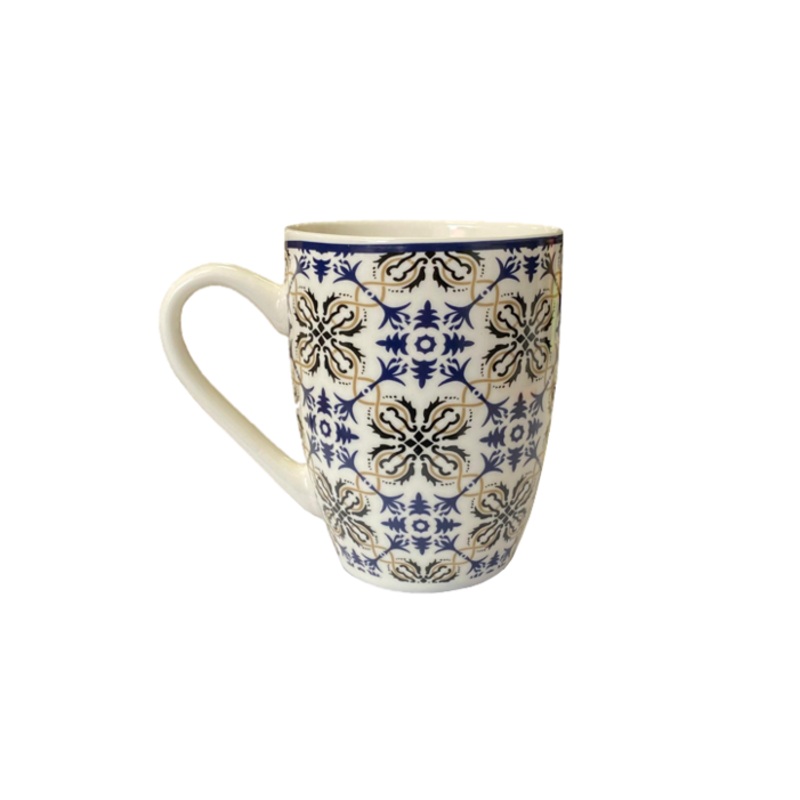 Ceramic Tea Coffee Mug with Blue Printed Design 8.3 x 10.5cm 7938 (Parcel Plus Rate)