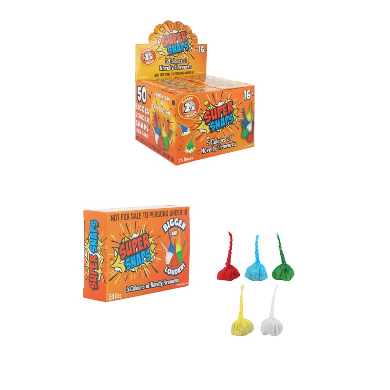 Retro Toys Outdoor 2x Louder Coloured Fun Super Snaps Bangs Box of 24 Packs Assorted Colours X39137 (Parcel Rate)