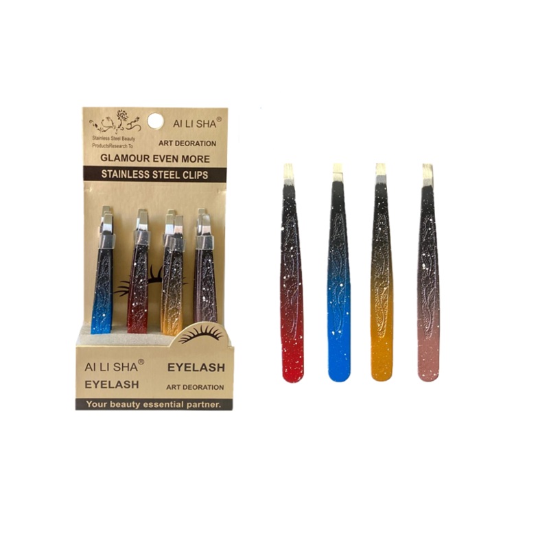 Stainless Steel Eyebrow Tweezers 9.5cm Box of 12 Assorted Colours 7854 (Parcel Rate)